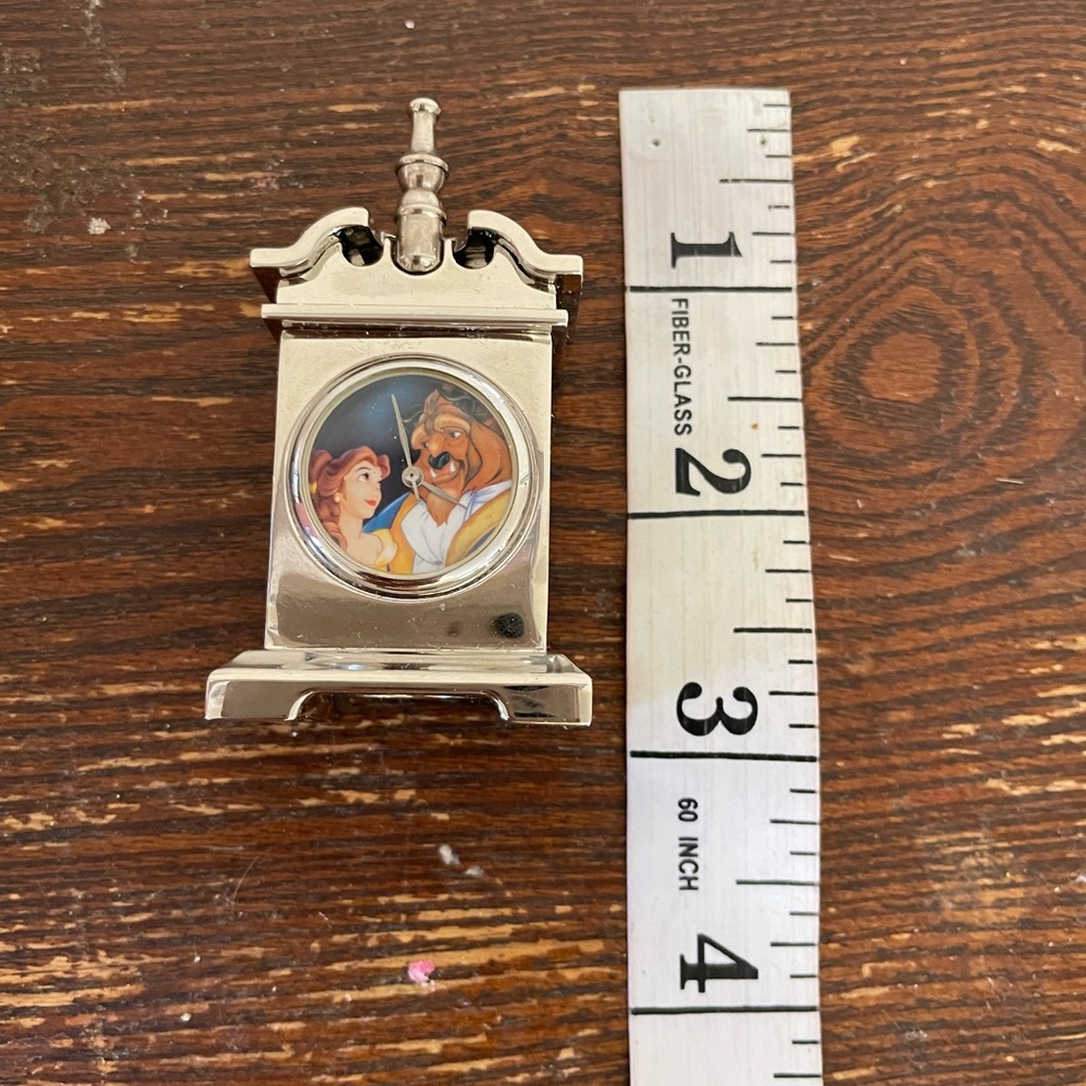 RARE VTG BEAUTY and the BEAST DISNEY clock mini clocksworth stainless steel.